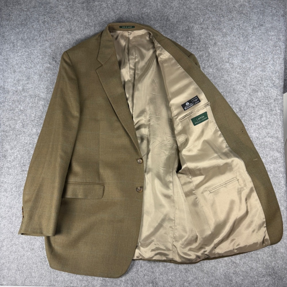 Lauren Ralph Lauren Wool Blazer 46L Brown Herringbone Windowpane Check Canada
